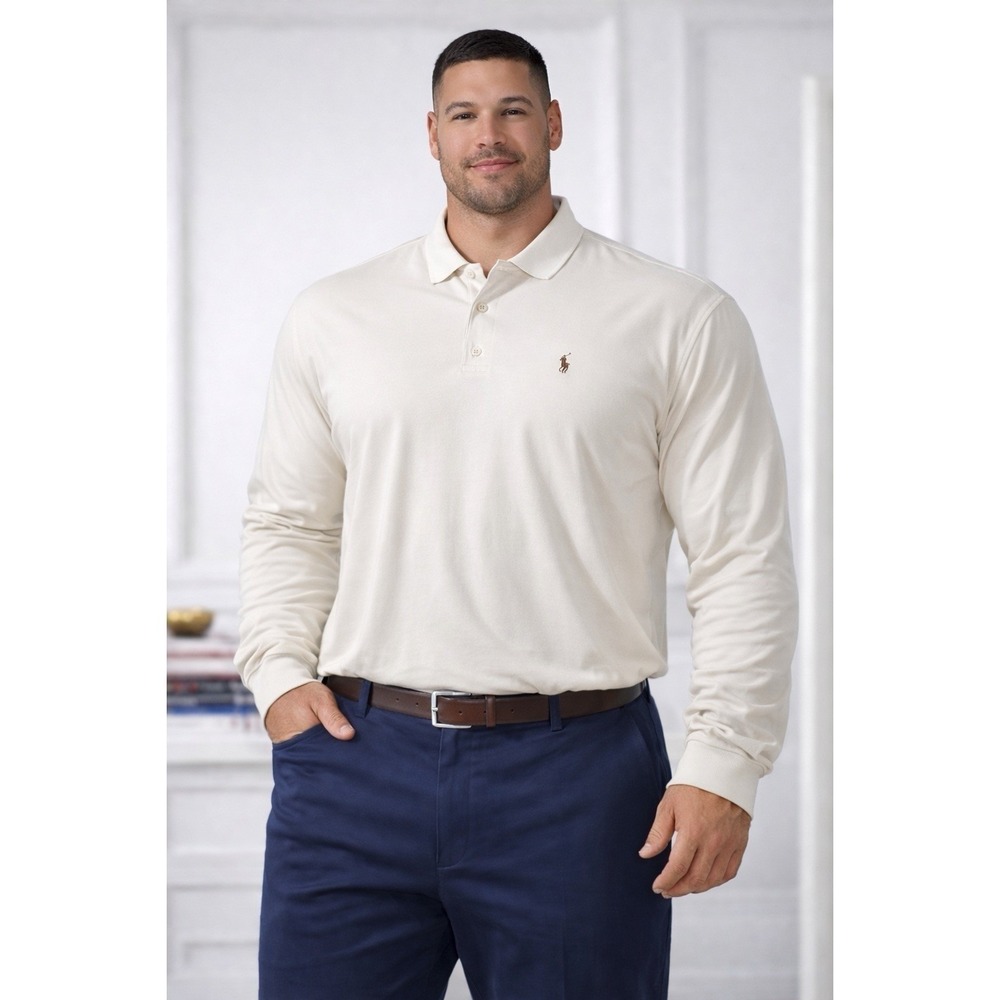 Polo Ralph Lauren Shirt Mens 2XLT Cream Pima Soft Touch Long Sleeve Cotton